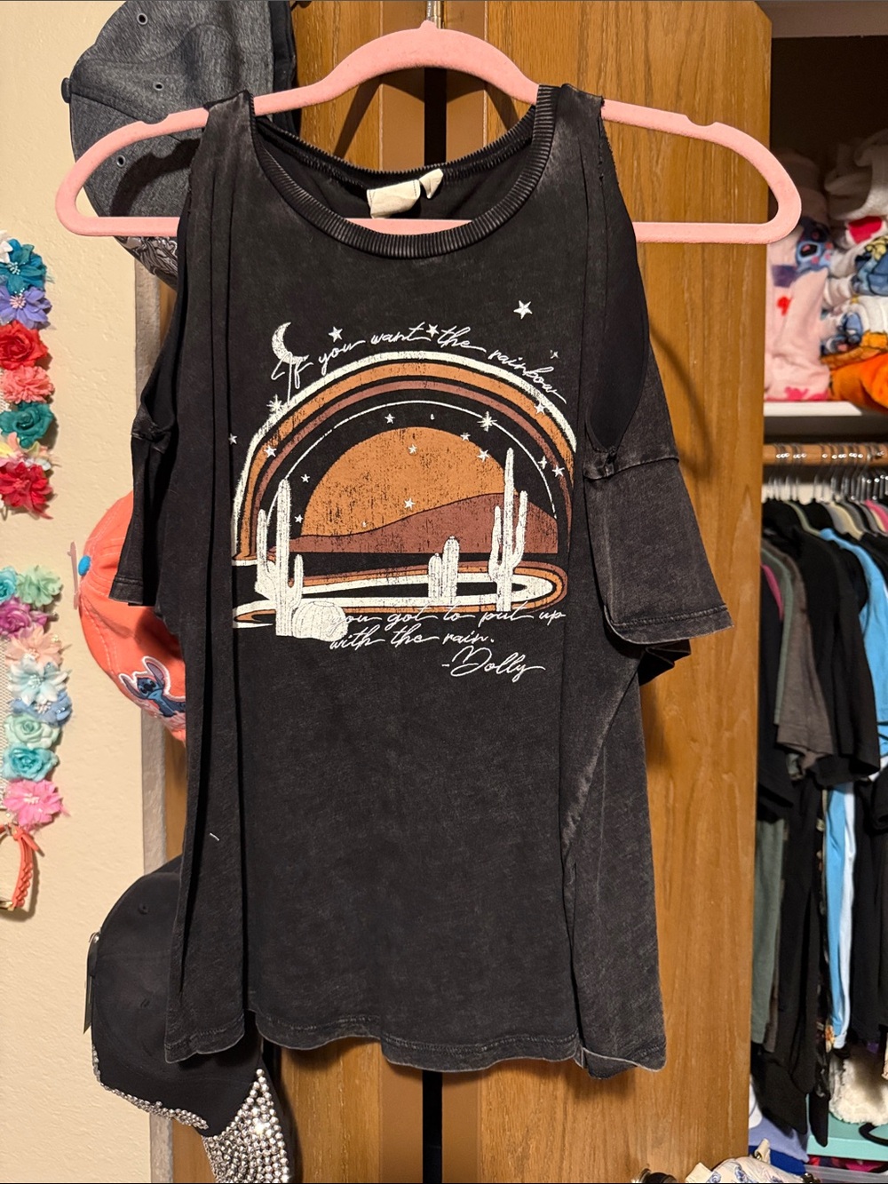 White Crow Black Cold-Shoulder Graphic Tank with Desert Sunset